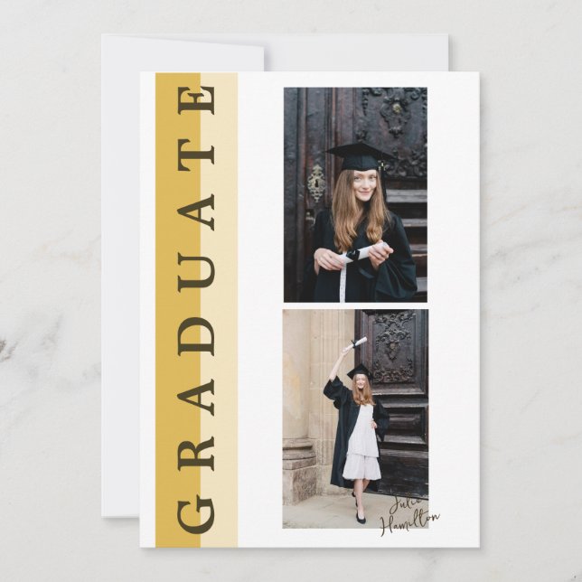 Beige Gold Linear Graduation Announcement Card  (Front)