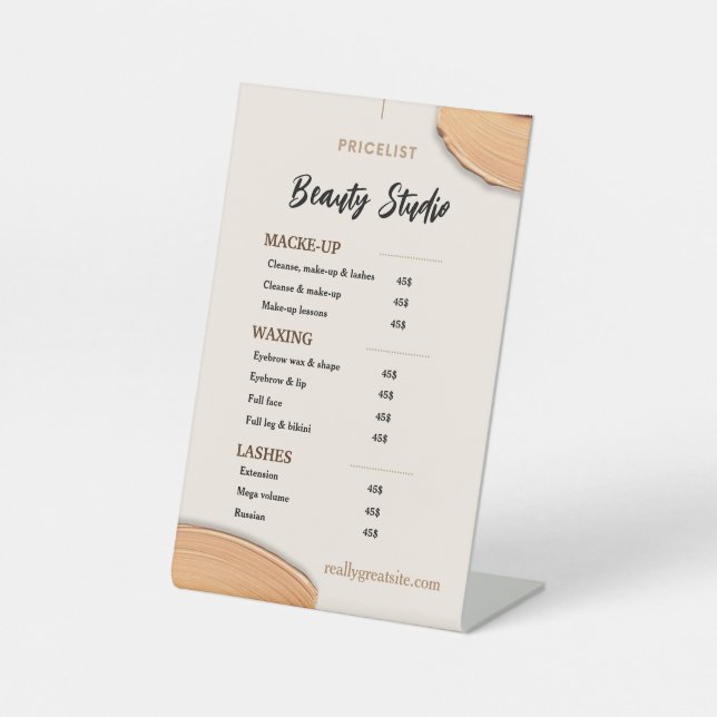 Beige Gold Minimal Aesthetics Salon Price List  Pedestal Sign (Front)