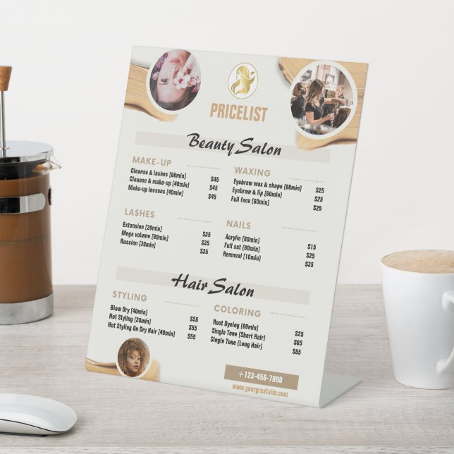 Beige Gold Minimal Beauty Price List - Editable Sa Pedestal Sign (In SItu)