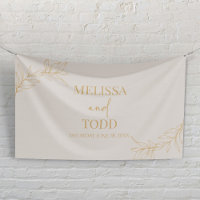 Beige Gold Minimal Minimalist Branch Leaf Wedding