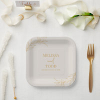 Beige Gold Minimal Minimalist Branch Leaf Wedding