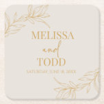 Beige Gold Minimal Minimalist Branch Leaf Wedding Square Paper Coaster<br><div class="desc">These are Beige Gold Minimal Minimalist Branch and Leaf Wreath Wedding Paper Coasters!</div>