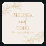 Beige Gold Minimal Minimalist Branch Leaf Wedding Square Sticker<br><div class="desc">This is a Beige Gold Minimal Minimalist Branch and Leaf Wreath Wedding Party Favour Sticker!</div>