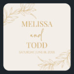 Beige Gold Minimal Minimalist Branch Leaf Wedding Square Sticker<br><div class="desc">This is a Beige Gold Minimal Minimalist Branch and Leaf Wreath Wedding Party Favour Sticker!</div>