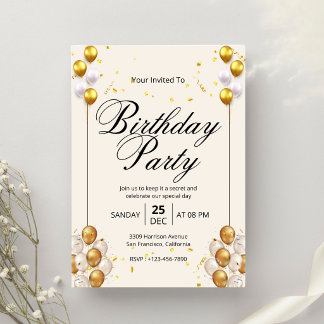 Beige Gold Modern Birthday Party Invitation