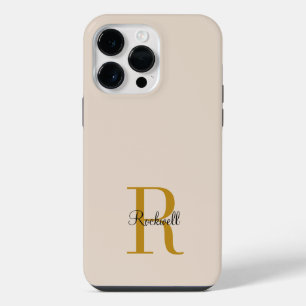 Beige Gold Monogram Name Initial iPhone 14 Pro Max Case
