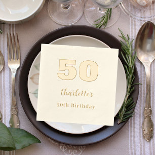 Beige gold name elegant birthday party foil napkins