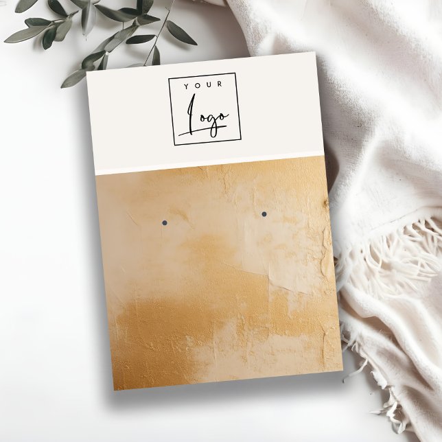 Beige Gold Oil Paint Texture Logo Earring Holder Business Card (Creator Uploaded)
