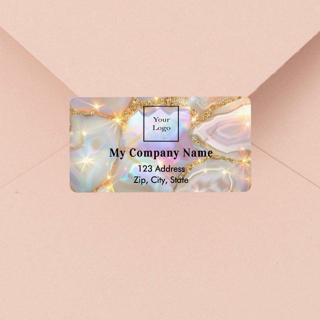 Beige gold opal business logo return address label (Creator Uploaded)