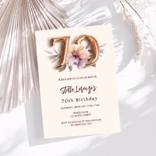 Beige gold peach floral 70th birthday luxury invitation