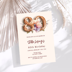 Beige gold peach floral 80th birthday luxury invitation