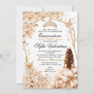Beige & Gold Quinceañera Princess Girl Tiara Invitation