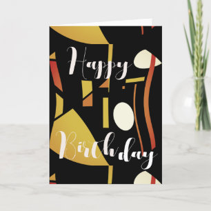 Beige Gold Rust on Black Abstract Birthday Card