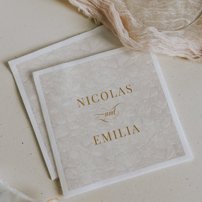 Beige Gold Simple Floral Pattern Wedding Napkin (Creator Uploaded)