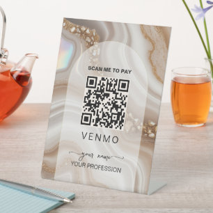Beige gold venmo Payment Qr code Pedestal Sign