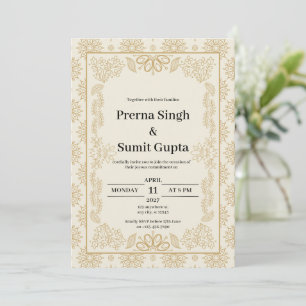 Beige Golden Elegant Wedding Invitation
