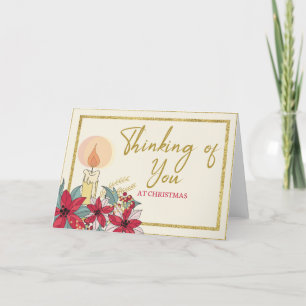 Beige Golden Thinking of You At Christmas Card