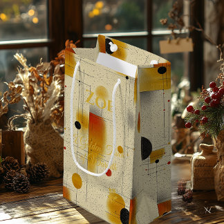 Beige & Golden Warmth Geometric Contemporary Art Small Gift Bag