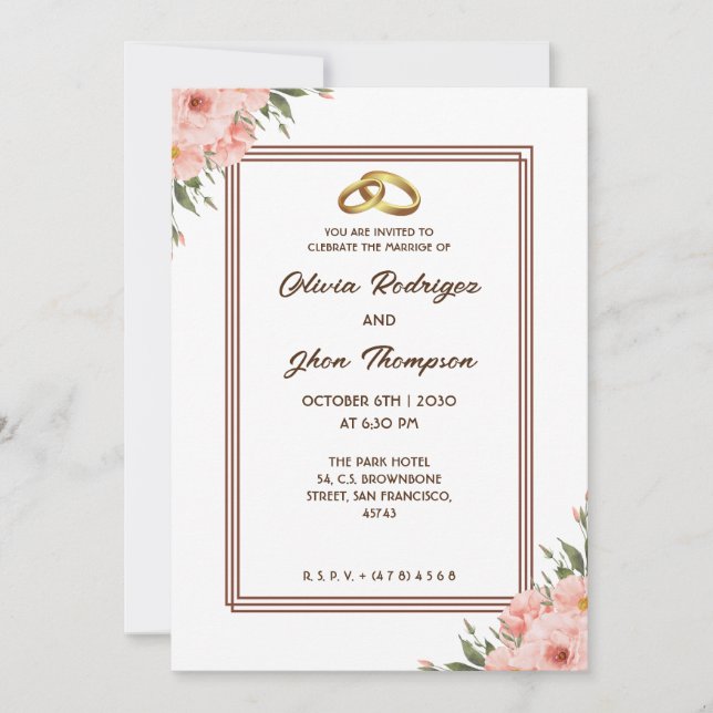 Beige gorgeous aesthetic floral modern wedding  invitation (Front)