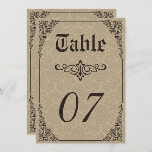 Beige Gothic Victorian Damask Wedding Table Number
