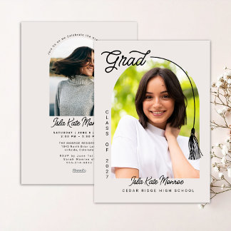 Beige Grad Announcement and Invitation with Photo