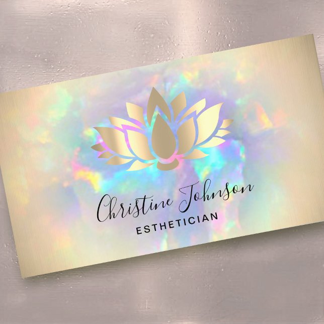 beige gradient lotus on opal photo business card (Creator Uploaded)