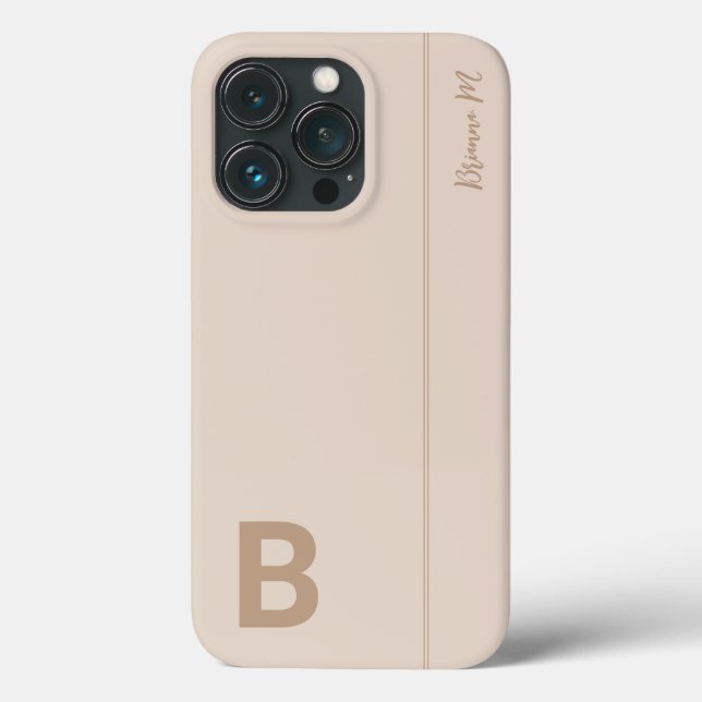 Beige & Gray Minimal Modern Initial Monogram Case-Mate iPhone Case (Back)