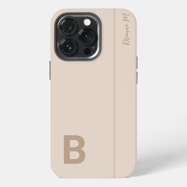 Beige & Gray Minimal Modern Initial Monogram iPhone Case (Back)