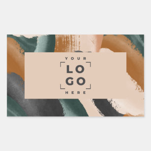 Beige, green abstract painted minimal modern rectangular sticker