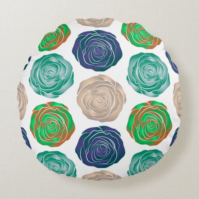 Beige,  green and violet floral seamless pattern.  round cushion (Front)