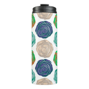 Beige,  green and violet floral seamless pattern.  thermal tumbler