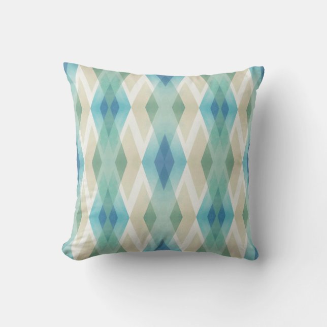 Beige Green Blue White Teal Rhombuses Pattern  Cushion (Front)