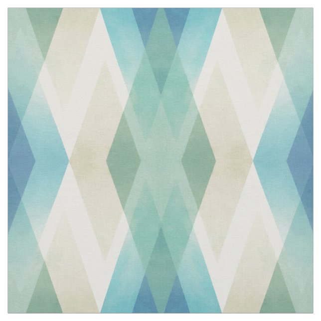 Beige Green Blue White Teal Rhombuses Pattern Fabric (Swatch)