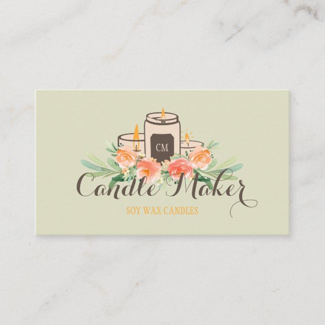 Beige Green Candle Soy Wax Homemade Craft Business Card (Front)