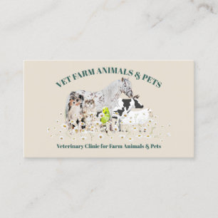 Beige Green Daisy Flowers Farm Animals Business Card