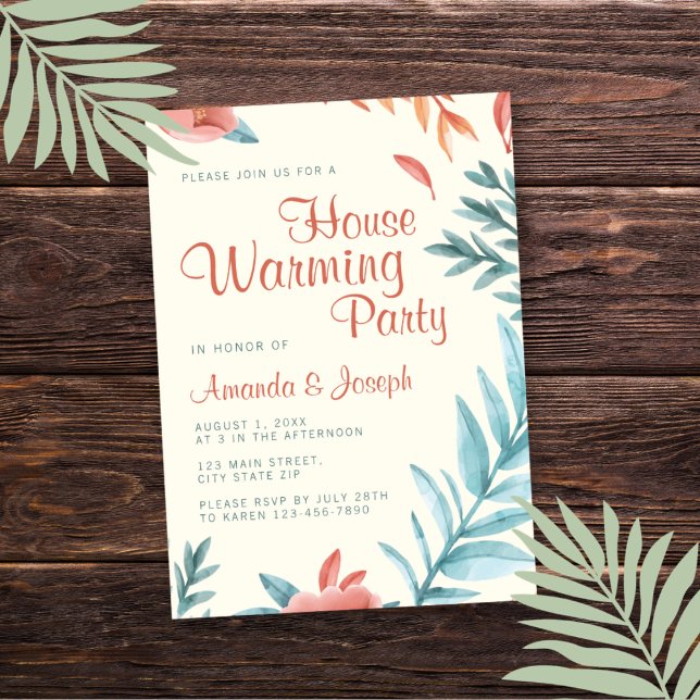 Beige Green Foliage House Warming Party Invitation (Creator Uploaded)