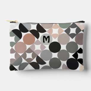 Beige Green Grey Black Midcentury Circles Pattern Accessory Pouch