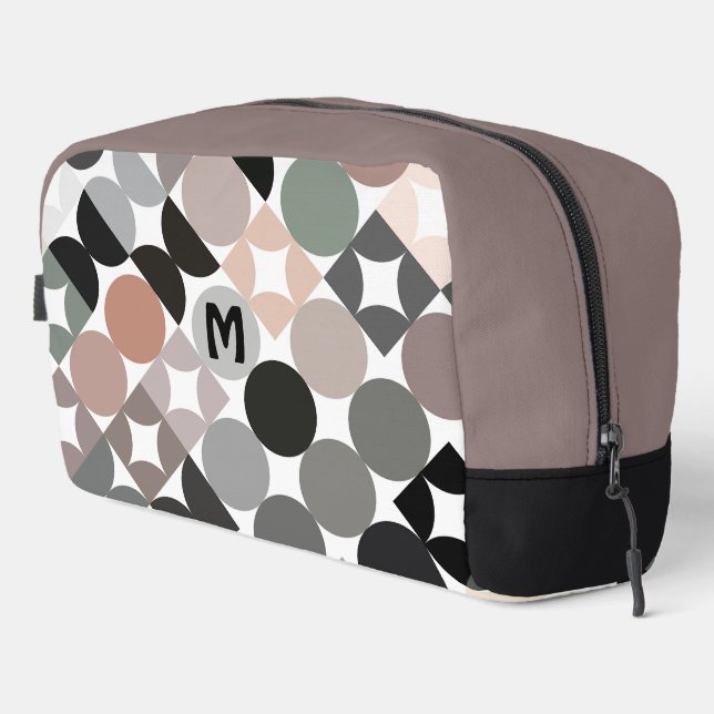 Beige Green Grey Black Midcentury Circles Pattern Dopp Kit (Right Corner)