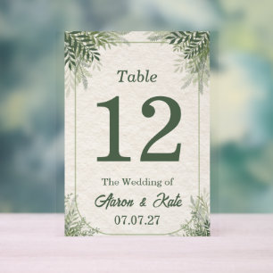Beige Green Leaves Simple Wedding Acrylic Sign