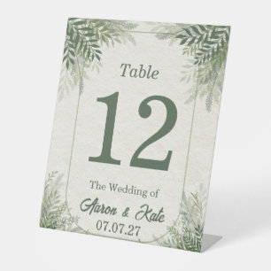 Beige Green Leaves Simple Wedding Pedestal Sign