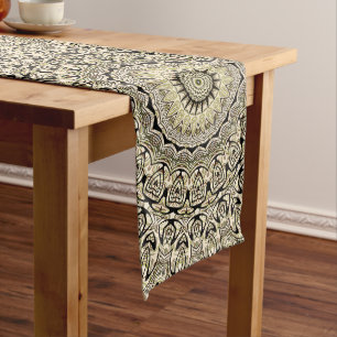 Beige & Green Mandala Kaleidoscope Medallion Long Table Runner