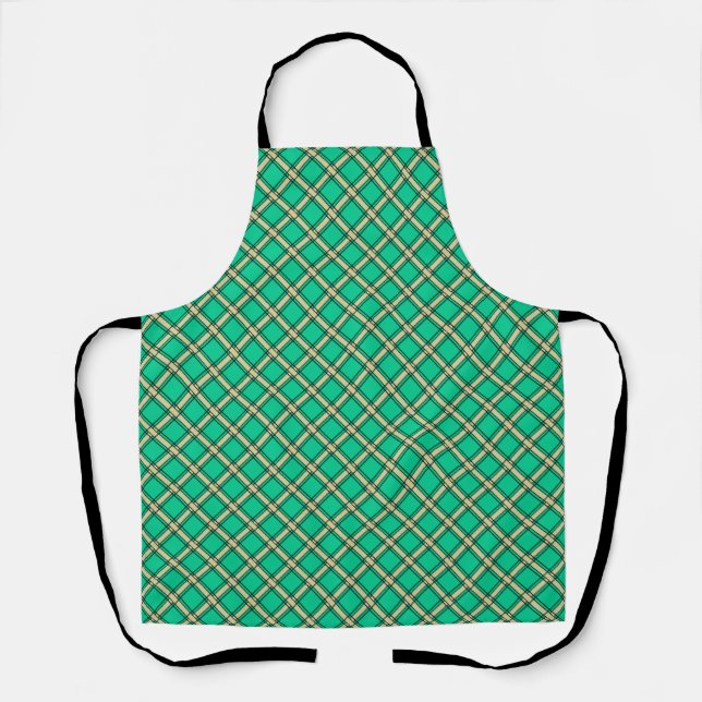 Beige green , plaid pattern  apron (Front)