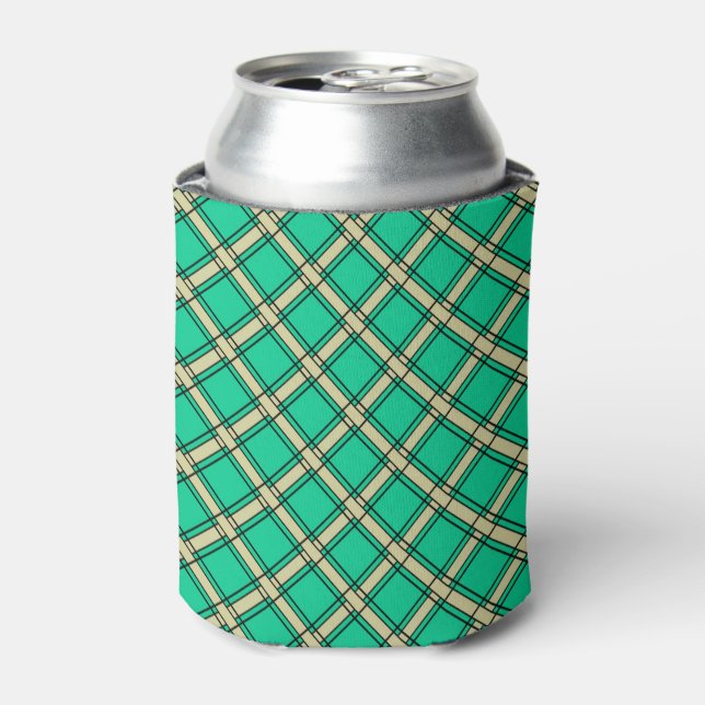 Beige green , plaid pattern  can cooler (Can Front)