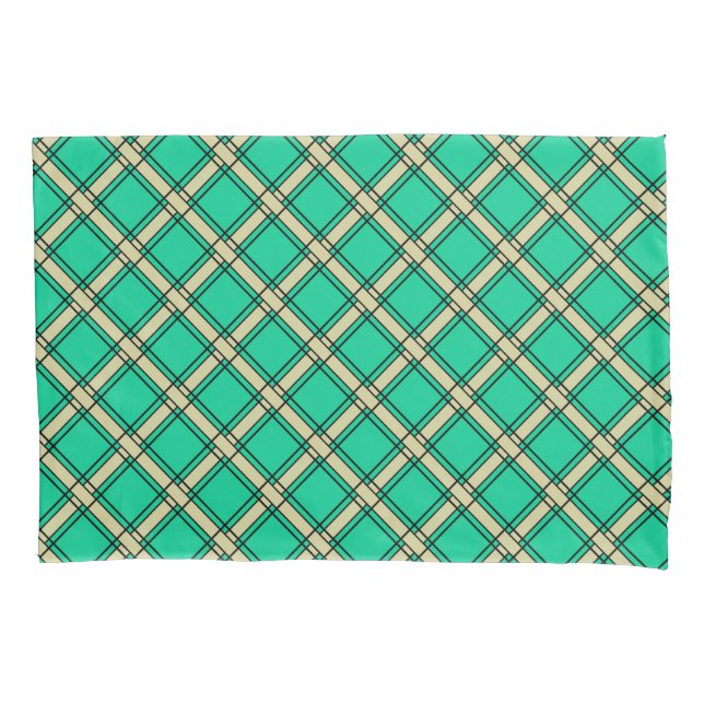 Beige green , plaid pattern  pillowcase (Front)