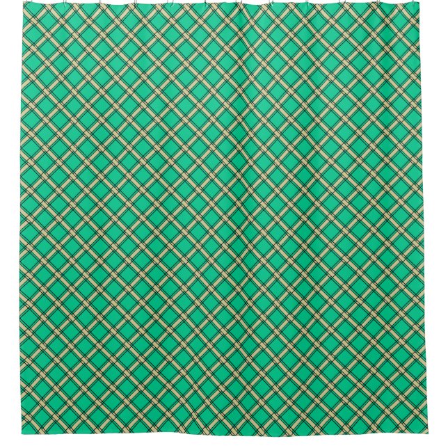 Beige green , plaid pattern  shower curtain (Front)