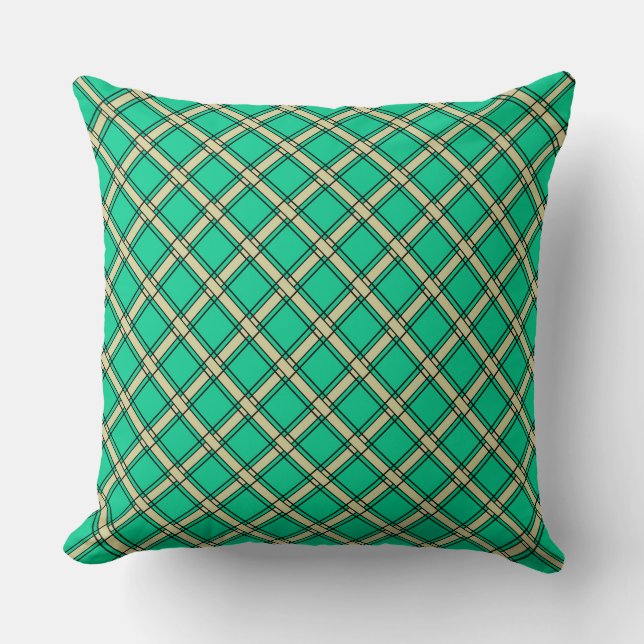 Beige green , plaid pattern Throw Pillow (Front)