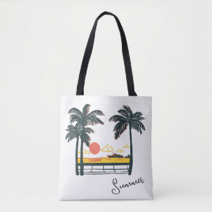 Beige Green Summer Beach Tote Bag