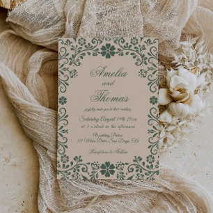 Beige Green Talavera Wedding Invitation
