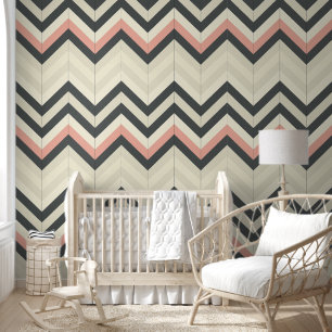 Beige Grey and Pink Chevron Pattern Wallpaper