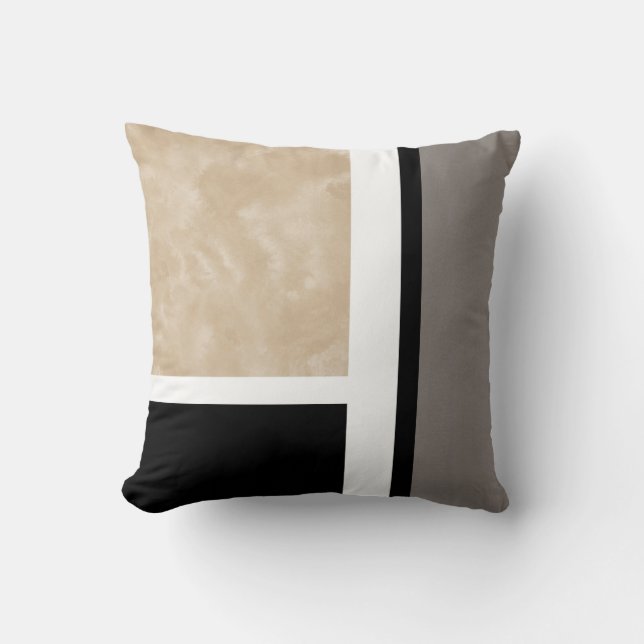 Beige Grey Black and White Modern Cushion (Front)
